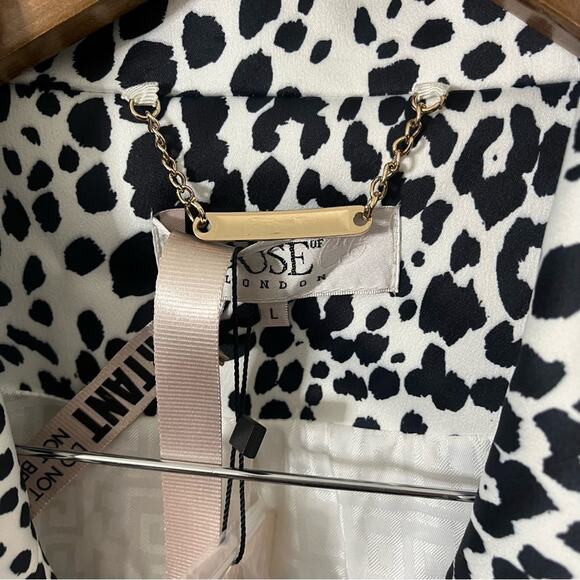 NWT House Of CB Black & White Animal Printed Satin Blazer Dress Womens Size L - Picture 9 of 11